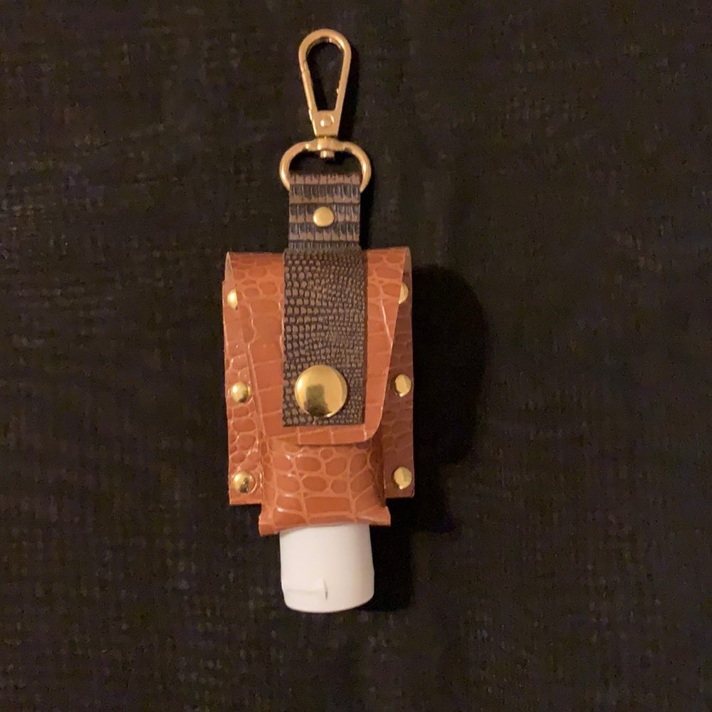 New Real Leather Hand Sanitizer Holder in Caramel/ Tan w/ Brown accent. So chic!